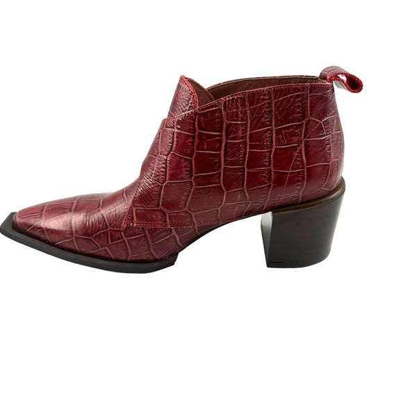jeffrey campbell burgundy Croc Embossed Leather block heel Bootie sz 6 witchy - Picture 4 of 10